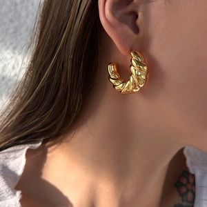Gold Twisted Hoop Earrings*Chunky Hoops*Waterproof and Sweatproof Jewelry